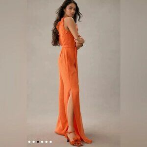 Anthropologie Hutch Ruffle Trim Jumpsuit in Tangerine Women’s Size 8